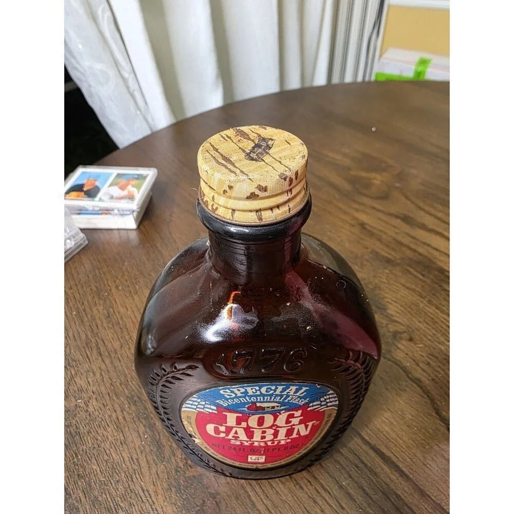 Vintage Log‎ Cabin Syrup Special Bicentennial Flask 1776-1976 Glass Bottle Empty